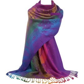 GFM® Women's Peacock Feathers Design Scarf in Purple (AG-JMN)(NPCKPASH-P34)