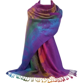GFM® Women's Peacock Feathers Design Scarf in Purple (AG-JMN)(NPCKPASH-P34)