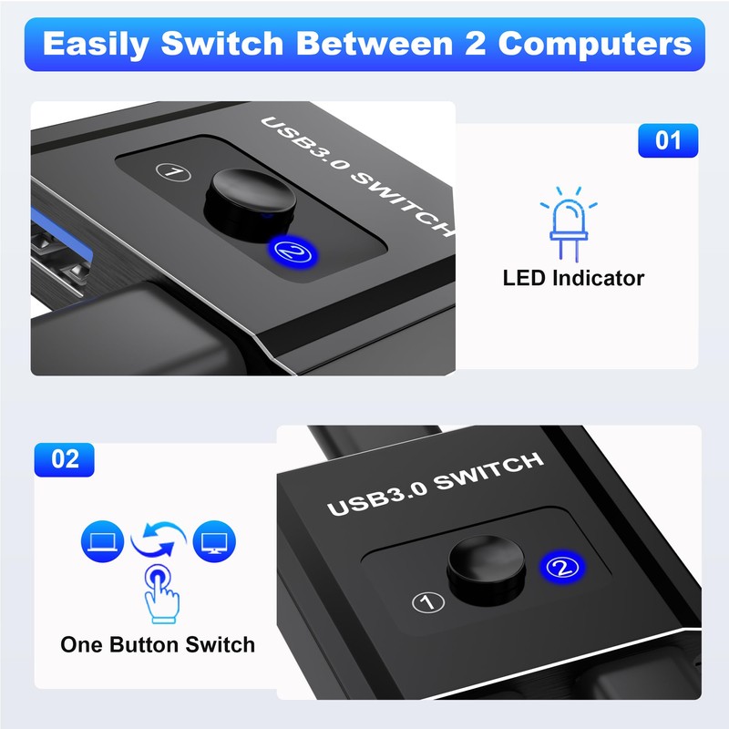 USB Switch, Bi-Directional USB Switch 1 in 2 Out/2 in