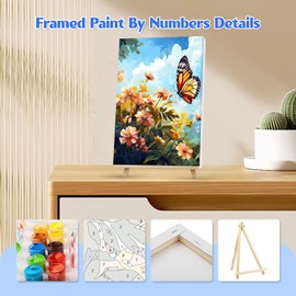 NAIMOER Flowers Paint by Numbers for Adults, Framed Painting by Numbers for Adults Canvas, Butterfly Oil Painting with Wooden Easel Paint Brushes, Acrylic Paint Set Home Decor 20X30cm
