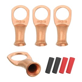 MECCANIXITY 4pcs 8 AWG M10 Battery Lugs Ring Terminals, 3/8" 10mm Stud Crimp Wire Terminal Connector End Copper, 3:1 Heat Shrink Tubing, Gold