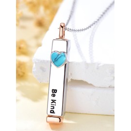 Lypic Be Kind Of A B Necklace 925 Sterling Silver Hidden Message Necklace for Women 3D Vertical Bar Pendant Necklace Olivia Jewelry for Women (Turquoise)