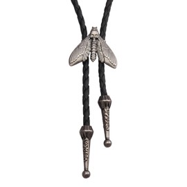Bolo Tie Rodeo Cowboy Leather Necktie Western Necklace for Men,Women Leather Necklace with Turquoise Stone (moth-silver)
