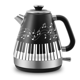 BOJURGLE Classic Piano Keys X Dancing Notes Electric Kettle - 1.7L Stainless Steel Tea Kettle with LED Indicator, BPA-Free, 1200W Rapid Boil, Auto Shut-Off and Boil-Dry Protection