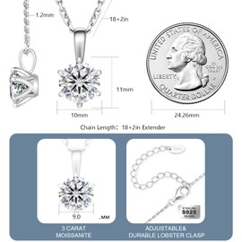 KRKC&CO Moissanite Necklace for Women, 14K/White Gold Diamond Pendant with Gift Box 0.5-4CT, Sterling Silver Lab Created Solitaire, GRA Certificate, Adjustable 18+2 inches Chain Jewelry for Her