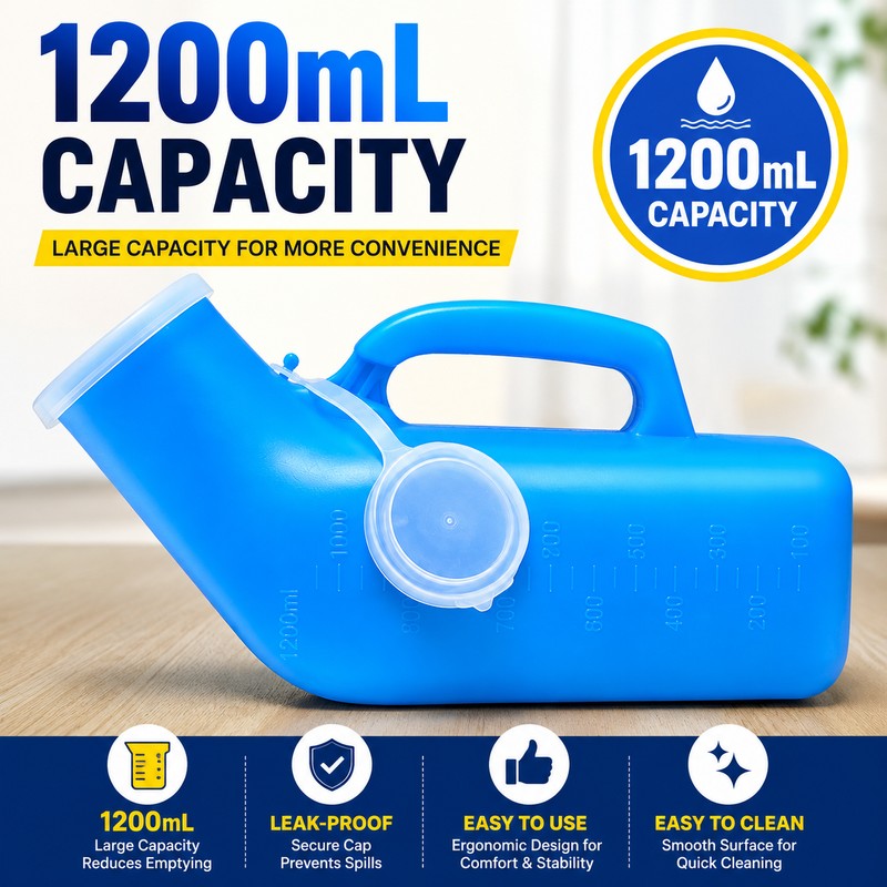 Urinal Bottles for Men – 1200mL Thick Plastic Urine Containers