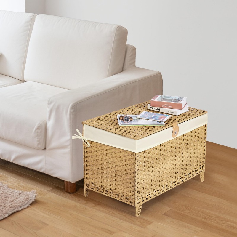 Honjourai Wicker Storage Basket with Lid,Rattan Shelf Basket with Removable