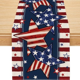 4th of July Table Runner, Stripe Stars America Patriotic Table Decoration Memorial Day Home Party Home Kitchen Dining Decor 13x72 Inch