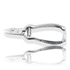Nail clippers with buffer spring, ribbed handles with curved cutting