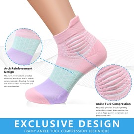 IRAMY Compression Ankle Support Socks Women Coolmax Wicking Cushioned Athletic Plantar Fasciitis Relief,Pink+Purple+Green,3 Pairs,Medium