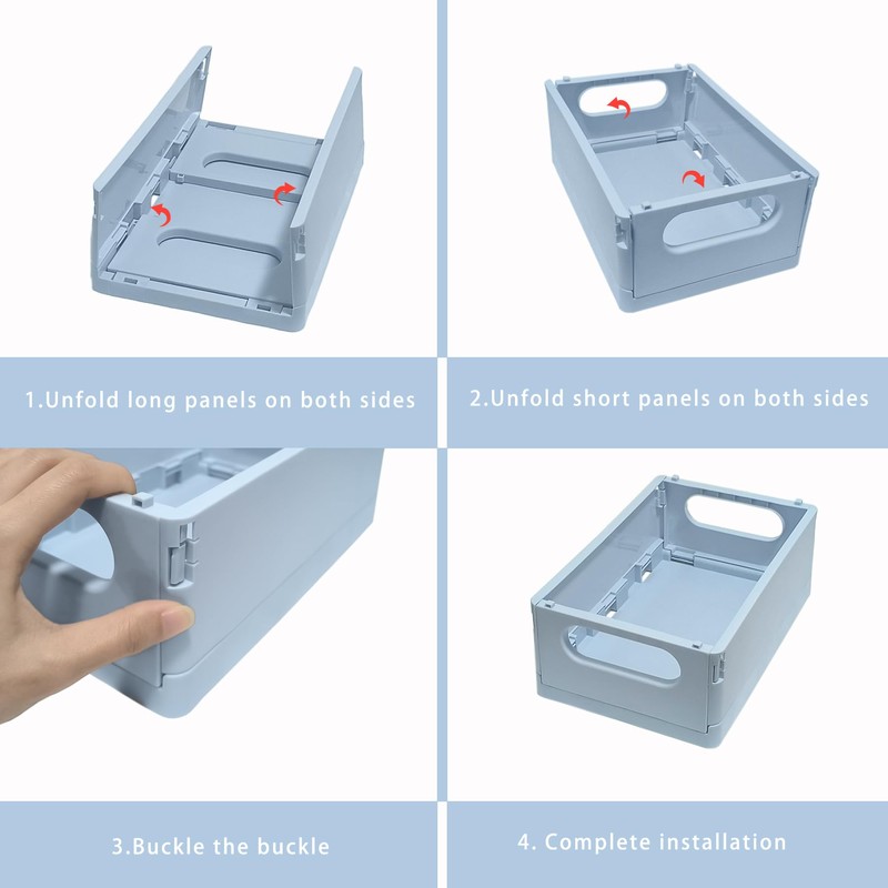 Plastic Storage Crate Folding Desk Organizer Basket Set of 4,