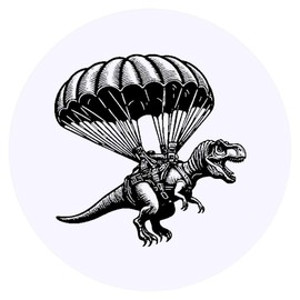 24 x 40mm Round 'Dinosaur with a Parachute' Stickers (SK00064003)