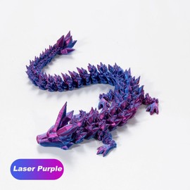 3D Printed Dragon in Egg, Full Articulated Crystal with Dragon Egg, Home Office Decor Executive Desk Toys, Adults Fidget Toys for Autism/ADHD (Laser Purple, 12") (Blue)