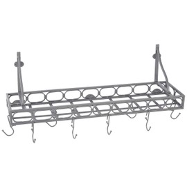 Medium Gauge Wall-Mount Bookshelf Pot Rack with 8 Hooks