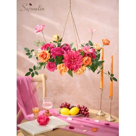 Serwalin Artificial Hot Pink & Orange Flowers, Magenta Silk Fake Flowers, Autumn Faux Flowers for Wedding Bouquet, Table Centerpieces, Home Decor