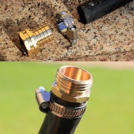 YELUN Solid Brass Garden Hose Repair kit Connector with Clamps 3/4" Barb x 3/4" Female,Fit for Garden Hose Fitting,Male and Female Hose Fittings
