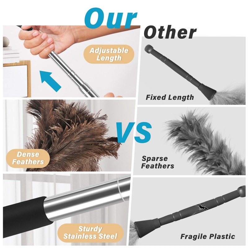 SYCEES Extendable Ostrich Feather Duster with Stainless Steel Handle