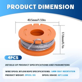 CHIHOLEN Strimmer Spool Compatible with WX150, Replacement Strimmer Wire for Mac Allister MGTP18Li / McGregor MCT2X1825 / Qualcast/Worx/Spear & Jackson line trimmer, 1.65mm 10ft Length (4 Spool)