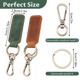 2 Pcs Leather Keyring, Genuine leather Key Fob Car Keyring Universal Key Strap Car Keychain Holder Accessories for Men and Women Keys(Brown, Green)