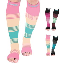 Doc Miller Open Toe Compression Socks, 15-20mmHg, Toeless Socks, Support Circulation, Shin Splints, Post Op, Medical Grade, Knee High, Dress Compression Socks for Men & Women