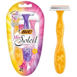 BIC Miss Soleil Colour Collection Lady Razors, maquinillas de afeitar de triple hoja, tira lubricante enriquecida con vitamina E, paquete de 4