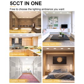 ZYC 8 Inch Recessed Lighting - 18W 1802LM Black Recessed Lighting,Dimmable 5CCT 2700K/3000K/3500K/4000K/5000K Selectable,IC Rated,Ultra-Thin Dimmable Canless Wafer Downlight Pack of 6 Black.