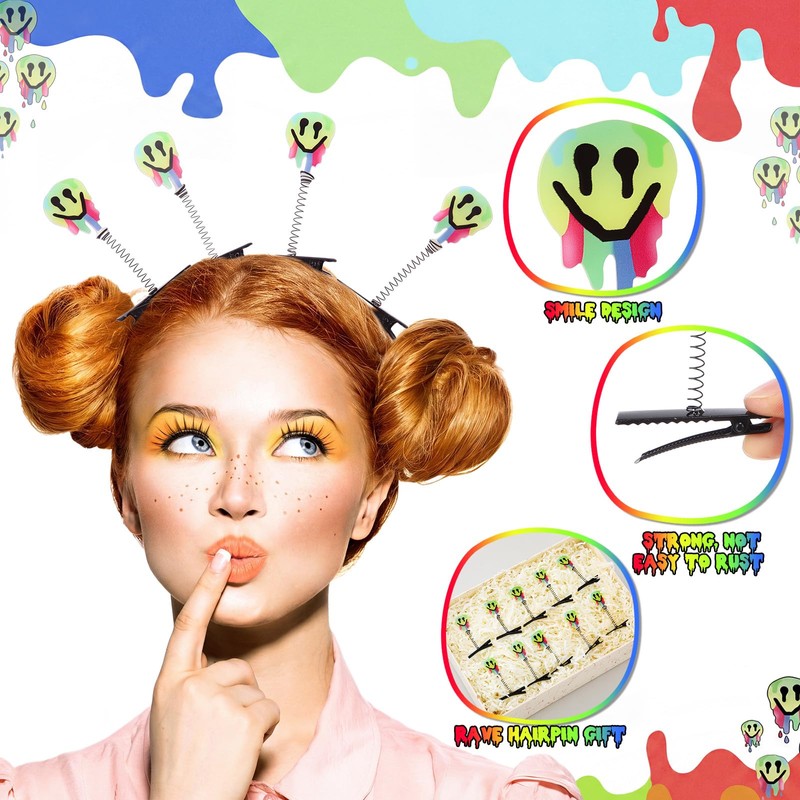 30 Pcs Glow Rave Trinkets Festival Smile Hair Clip Rave
