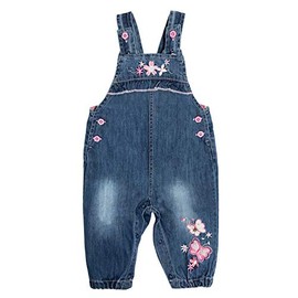 Peacolate 3Months-24Months Baby Girls Embroidery Denim Overalls Bib Pants Jumpsuit(12-18M)