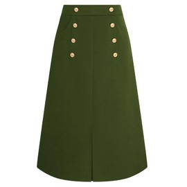Belle Poque Women's 2024 Fall Winter Skirt Elastic High Waisted A Line Midi Skirts with Pockets(Olive Green,2XL)