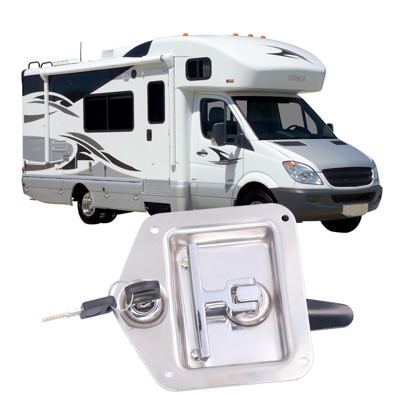 Trailer Door Latch T Handle with 2‑Key Stainless Steel Chrome