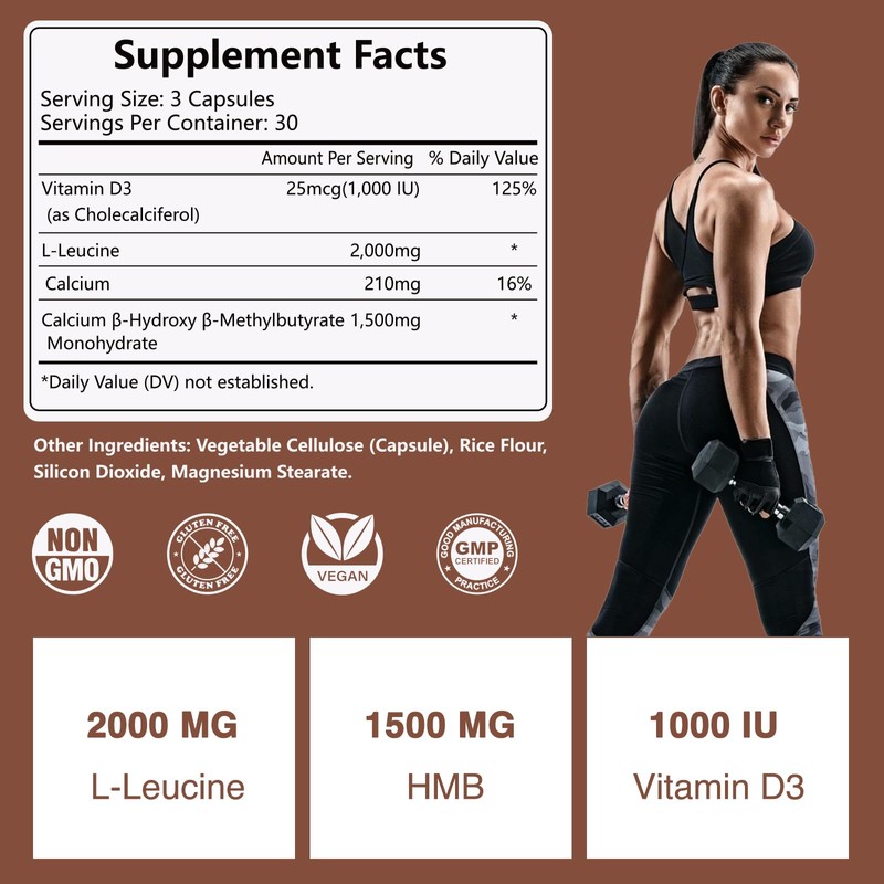 HFELIZ HMB and Leucine Supplement, 3500mg L-Leucine HMB with Vitamin