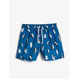 Koton Boys's Drawstring Penguin Printed Swim Trunks, Blue Design(12b)