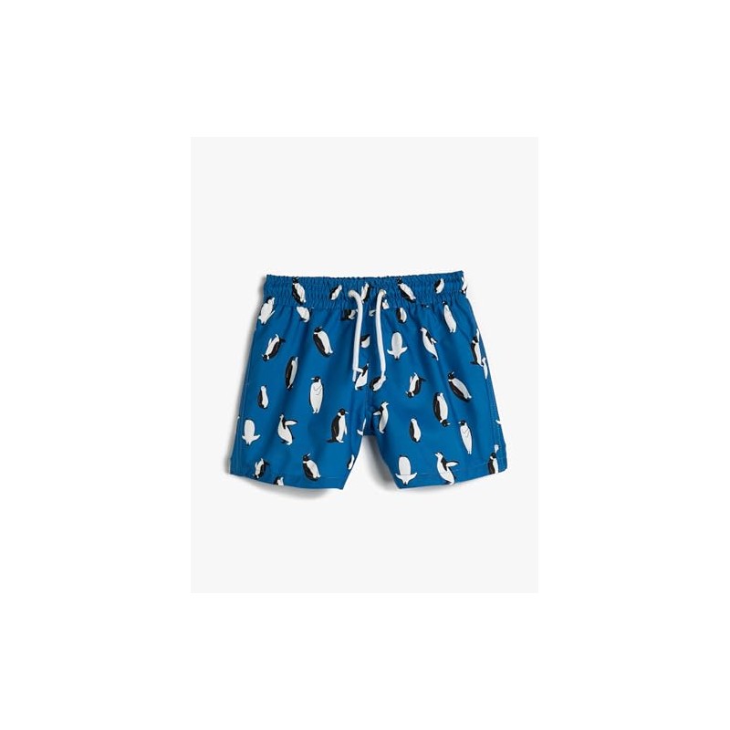 Koton Boys's Drawstring Penguin Printed Swim Trunks, Blue Design(12b)