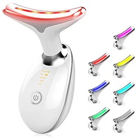 Electric Face Massager Anti-Wrinkle Neck Face Tightening Device Face Against Wrinkles Beauty Meter, EMS Face Care Device Anti-Wrinkle Device for Women (7 Coloured LED Modes, White)