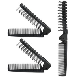 Qjaiune 3PCS Travel Foldable Brush, Anti-Static Hair Comb and Double Headed Hairdressing Tool for Men & Women (Black)