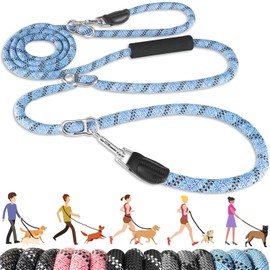 Eyein Dog Lead for Large and Medium Dogs up to 100 kg, 3 m Double Lead for 2 Dogs with 3 Adjustable Buckles and Handles, 8-in-1 Reflective Thickened Free Leads, Blue