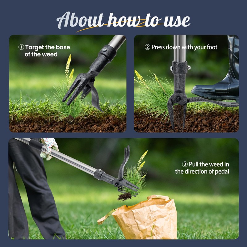 Wexoride Weed Puller Stand-Up Weed Puller Tool with Long Handle