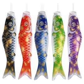 Koinobori Koinobori, Gold Foil Carp, 5 Colors, 31.5 / 39.4 inches (80 / 100 cm), May Festival, Garden, Veranda Decoration (Set of 31.5 inches (80 cm)