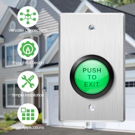 Push to Exit Button, Briidea Indoor Green Request to Exit Button with Green LED Round, Made of Stainless Steel, Sturdy & Durable