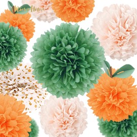 NicroHome Little Cutie Baby Shower Decorations, Pack of 12 Bright Orange Green Fabric Paper Pom Pom for Party Decorations, Birthday, Spring Summer Party, Fruit Theme Parties