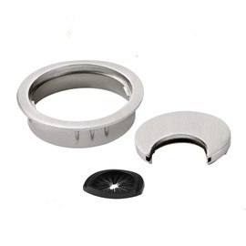 2 Pack Desk Grommet Kit Zinc Alloy Computer Desktop Grommets Wire Organizers Table Cable Cord Round Hole Cover for Home and Office (Ø60mm（2-3/8 Inch）, Brushed Silver)