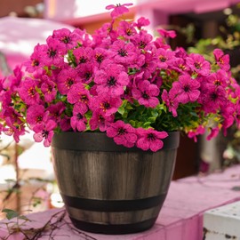 Didauser Artificial Faux Flowers Outdoor Plants for Spring Summer Decoration, 12 Bundles Fake Silk Daisy Eucalyptus Realistic UV Resistant for Outside Planter Pot Window Porch（Rose red）