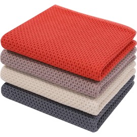 Moosfor 100% Cotton Tea Towels, Highly Absorbent Soft Dish Cloths, Quick Drying Kitchen Cloths for Washing Up, Pack of 4, 32 x 71 cm, Mixed Color