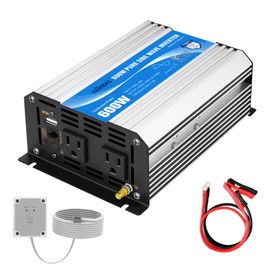 GIANDEL Power Inverter Pure Sine Wave 600Watt 12V DC to 120V AC with Remote Control Dual AC Outlets ETL Listed UL458 Standard for Small Solar System Outdoor Emergency