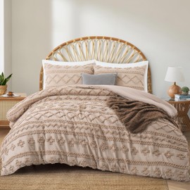 Oli Anderson Khaki King Comforter Set Tufted Bedding Set King 3 Pieces, Boho Shabby Chic Comforter with 2 Pillowcases (Khaki,King)