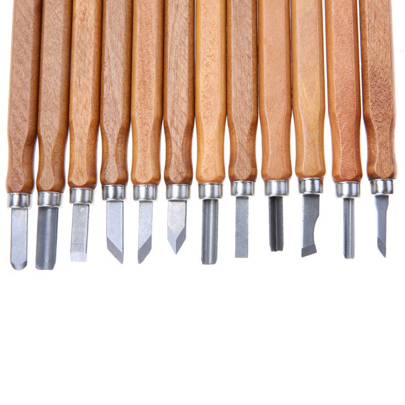 12Pcs Woodcut Knife Set Hand Wood Carving Chisels DIY Woodworking