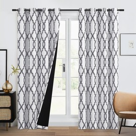 ugoutry 100% Blackout Curtains 84 Inches Long for Bedroom, Black Grey on White Moroccan Geometric Patterned Window Curtain for Living Room, Farmhouse Thermal Insulated Drapes Grommet Top 2 Panels