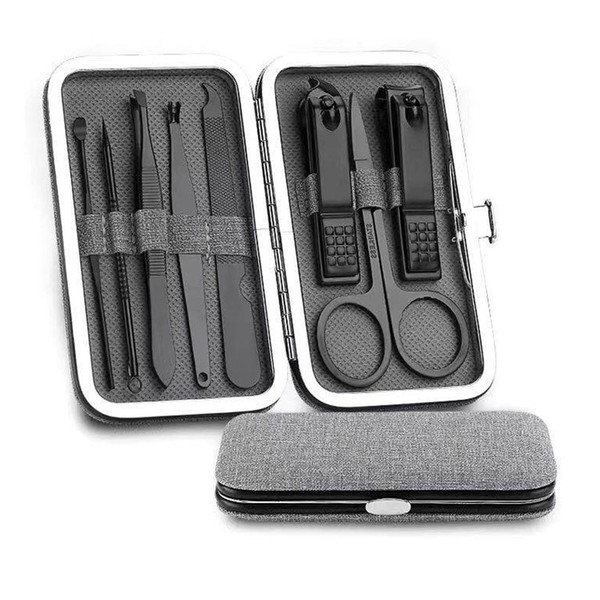 DELITLS Manicure Set, 8 in 1 Portable Travel Essential Nail Clippers Set, Fashion Professional Stainless Steel Nail Clippers Pedicure Kit Care Gift for Men, Women, Friends and Parents (Black)