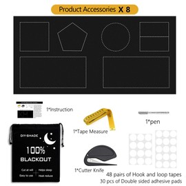 Blackout Blinds 400x145cm, 100% Blackout Shades with Hook and Loop Dots Tapes, Portable Blackout Blinds Stick on, Cut to Any Size, Temporary Blackout Curtains for Nursery, Baby, Travel and Bedroom