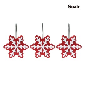 Sunlit Christmas Shower Curtain Hooks Snowflakes Shower Curtain Rings, Resin, Red and White Christmas Decor, Winter Bathroom Decoration - 12 Pack